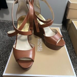 Michael Kors Brown Leather Wedges